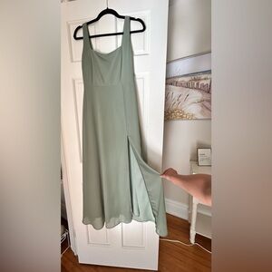Square Neck Sage Green Wedding Guest Dress
